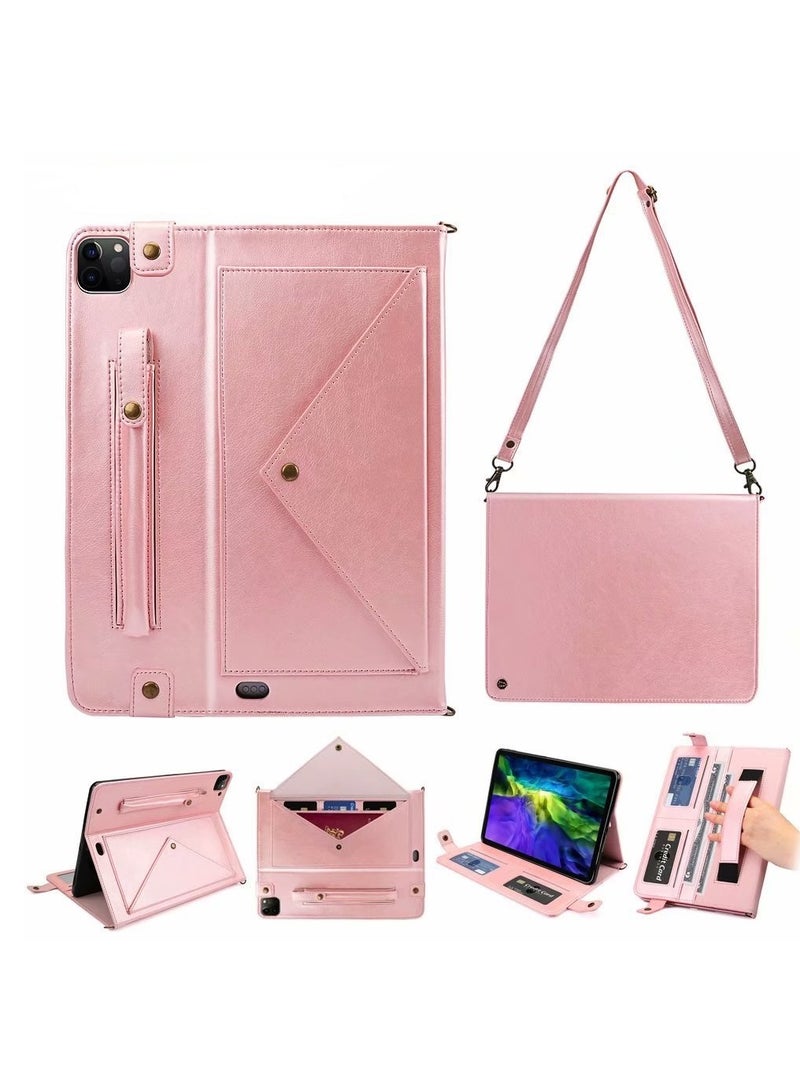 iPad Pro 11 Case with Shoulder Strap and Hand Band, PU Leather Shoulder Bag Envelope Wallet Cover with Card Holder Cash Pocket Pencil Holder for iPad Pro 11  - Image 1