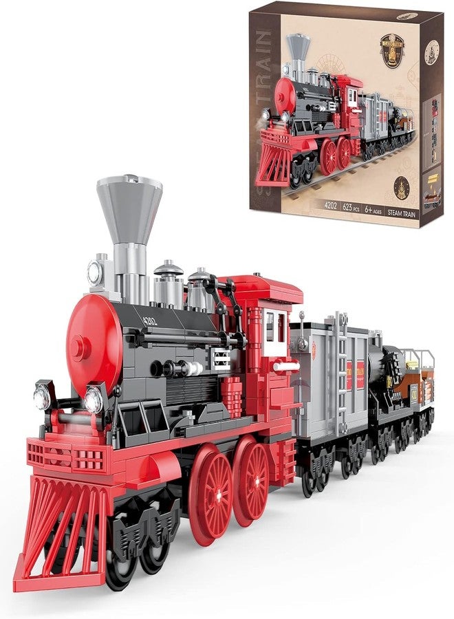 icw Steam Train Building Set, 623 Pieces, Classic Red and Black Locomotive with Cargo Cars, 4202 - Image 1