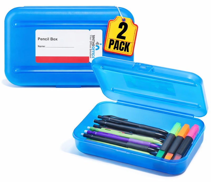 1InTheOffice Pencil Box, Translucent Blue, Plastic Pencil Boxes, (2 Pack) (2) - Image 1