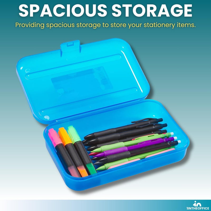 1InTheOffice Pencil Box, Translucent Blue, Plastic Pencil Boxes, (2 Pack) (2) - Image 4