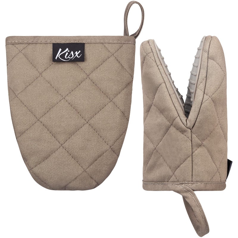 Kisx Oven Mitts Heat Resistant - (Grey Color) Mini Oven Mitts  Silicone Gloves Heat Resistant  Kitchen Gloves for Cooking  Silicone Oven Mitts & Pot Holders Sets  Kitchen Pot Holders & Oven Mitts Sets - Image 1