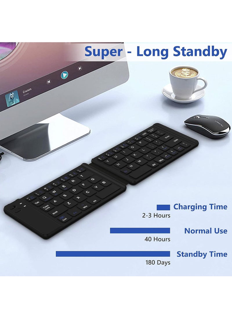 Rock Pow - Foldable Bluetooth Keyboard Portable Wireless Keyboard Rechargeable Full Size Ultra Slim Folding Keyboard Compatible iOS Android Windows Smartphone Tablet and Laptop - Image 1
