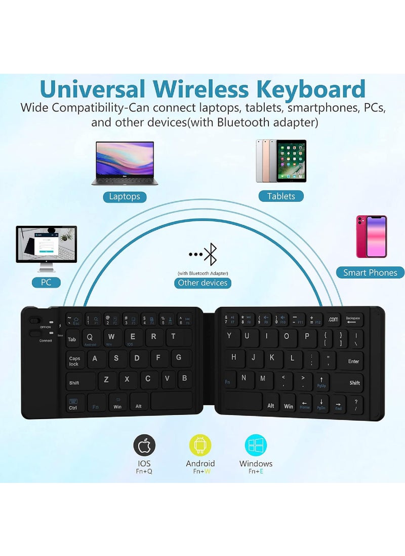 Rock Pow - Foldable Bluetooth Keyboard Portable Wireless Keyboard Rechargeable Full Size Ultra Slim Folding Keyboard Compatible iOS Android Windows Smartphone Tablet and Laptop - Image 1