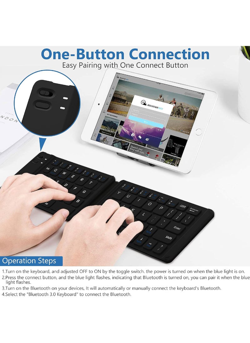 Rock Pow - Foldable Bluetooth Keyboard Portable Wireless Keyboard Rechargeable Full Size Ultra Slim Folding Keyboard Compatible iOS Android Windows Smartphone Tablet and Laptop - Image 1
