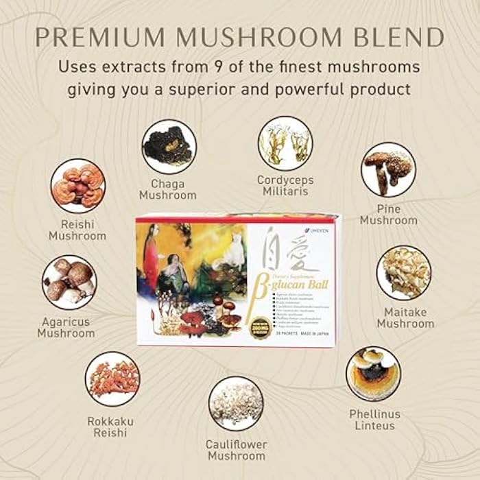 Umeken Beta Glucan, Immune Boost, Mushroom Extract, Dietary Supplement, Blend of 9 Premium Mushroom Extract Packets, Easy to Take Beta Glucan Supplements, 1 Month Supply, 30 Count Box, Pack of 1 - Image 5