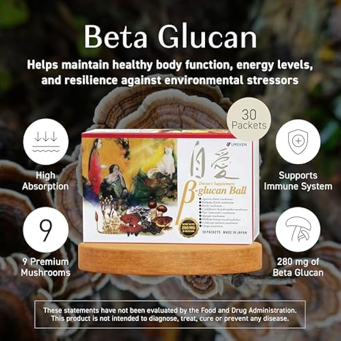 Umeken Beta Glucan, Immune Boost, Mushroom Extract, Dietary Supplement, Blend of 9 Premium Mushroom Extract Packets, Easy to Take Beta Glucan Supplements, 1 Month Supply, 30 Count Box, Pack of 1 - Image 2
