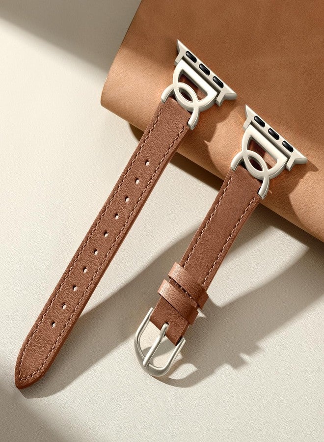 DaQin Slim Leather Band Compatible with Apple Watch Bands for Women 40mm 38mm 41mm 42mm, Dressy Leather Strap with Designer DC-shaped Buckle for iWatch Bands Series 11 10 9 8 7 6 5 4 3 2 1 SE,Brown - Image 3