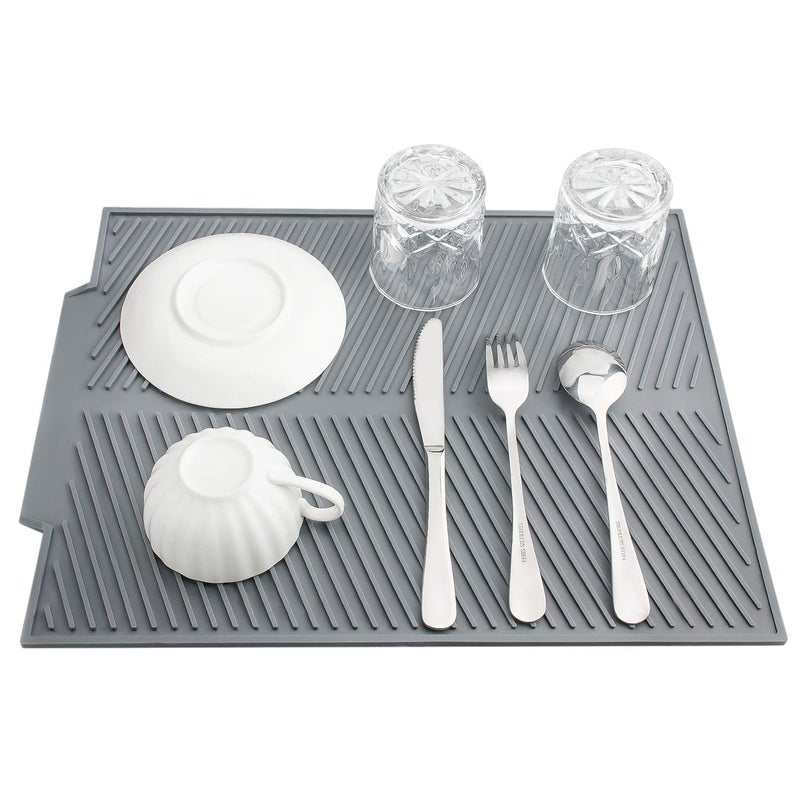 Suruid Silicone Dish Drying Mat for Multiple Usage Easy Clean Heatresistant Silicone Mat for Kitchen Counter or Sink Refrigerator or Drawer Liner  Compact Storage 17 X 13 Gray