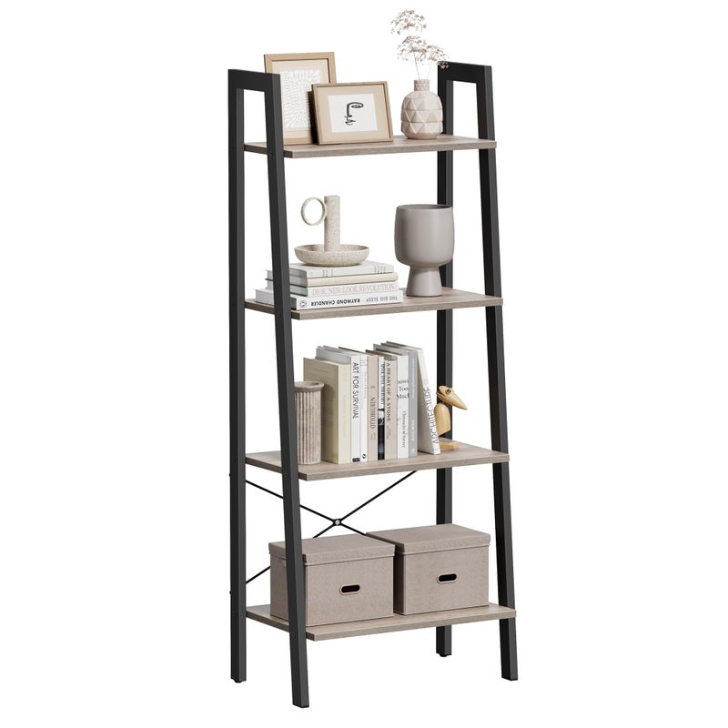 VASAGLE VASAGLE Ladder Shelf 4Tier Bookshelf Storage Rack Bookcase with Steel Frame for Living Room Home Office Kitchen Bedroom Industrial Style Heather Greige and Ink Black ULLS44MB 