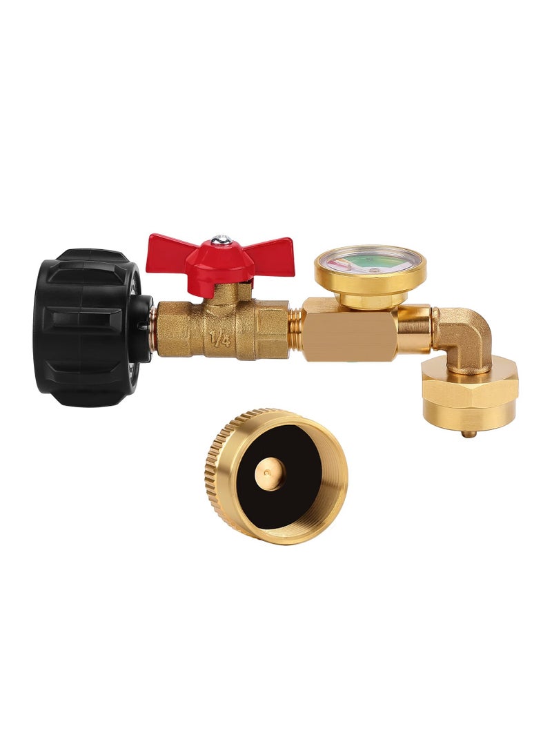1LB to 20LB Propane Adapter with QCC1 Refill Elbow, Gauge, and ON-OFF Control Valve for Convenient Propane Refilling and Usage. - Image 1