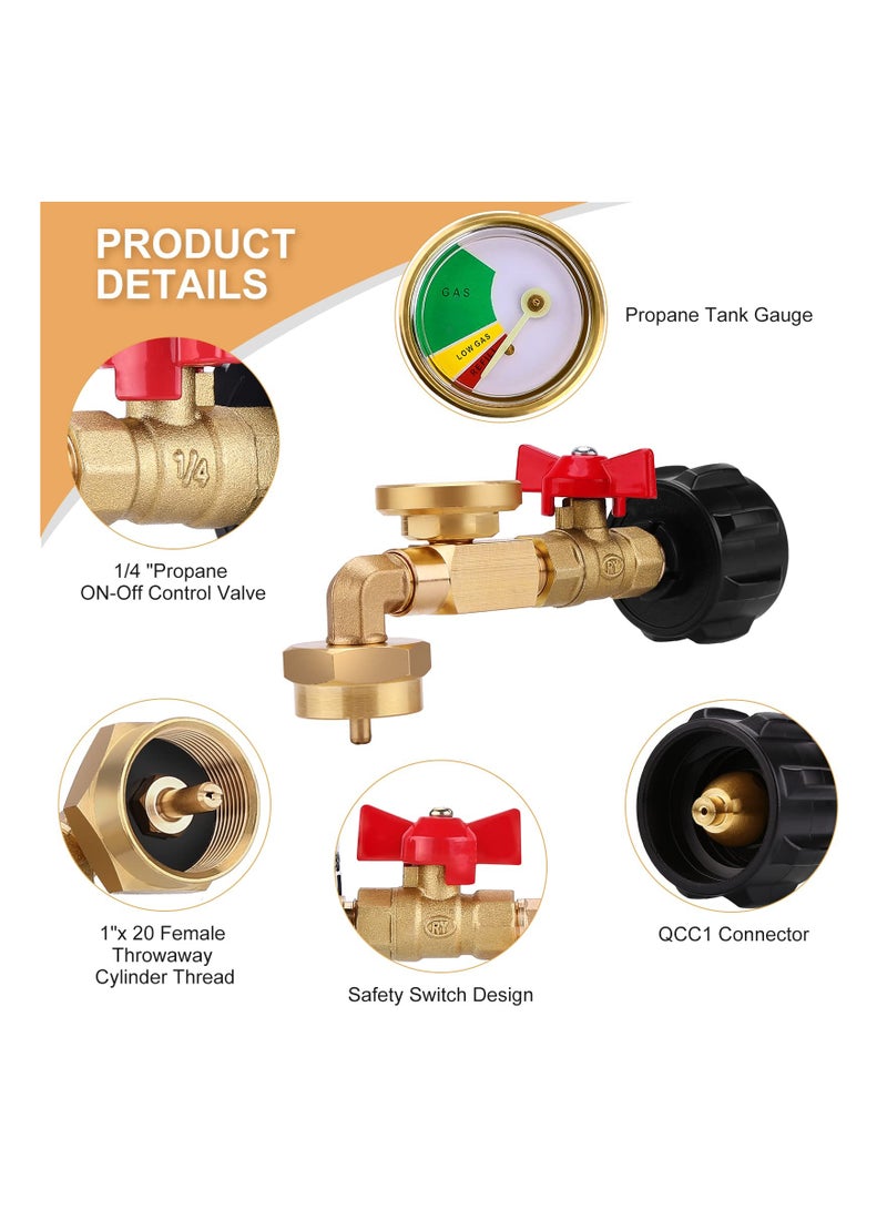 1LB to 20LB Propane Adapter with QCC1 Refill Elbow, Gauge, and ON-OFF Control Valve for Convenient Propane Refilling and Usage. - Image 3