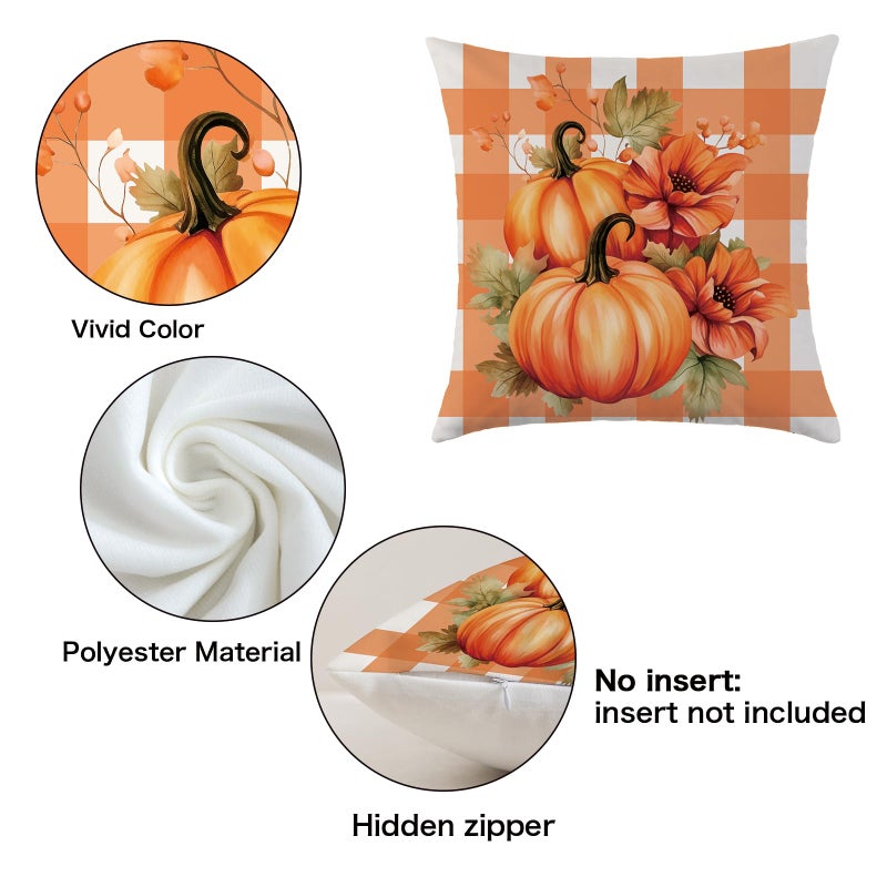 Mimkus Hello Pumpkin Fall Throw Pillow Covers 18x18 Set of 4 Give Thanks Autumn Pillow Case Fall Thanksgiving Harvest Maple Leaves Cushion Cases for Home Decor - Image 3