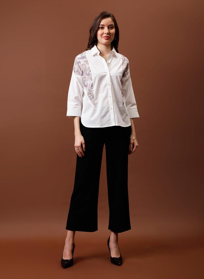 Athena White Abstract Printed Cotton Shirt - Image 2