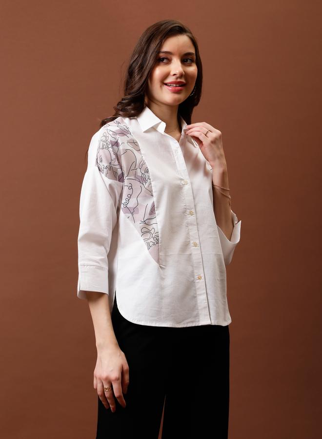 Athena White Abstract Printed Cotton Shirt - Image 3