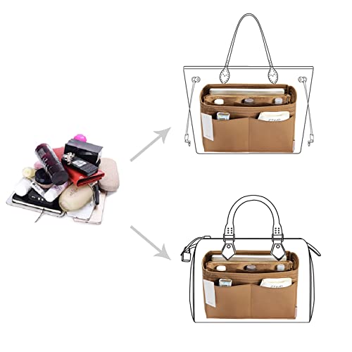 ZTUJO Purse Organizer Insert, Felt Bag Organizer with Metal Zipper, Handbag & Tote Shaper, For Speedy Neverfull Tote, 7 Sizes(Medium, Silky Brown) - Image 4