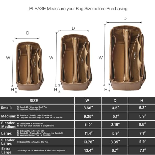 ZTUJO Purse Organizer Insert, Felt Bag Organizer with Metal Zipper, Handbag & Tote Shaper, For Speedy Neverfull Tote, 7 Sizes(Medium, Silky Brown) - Image 2