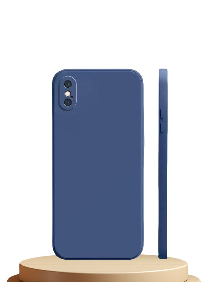جراب هاتف محمول رفيع للغاية لهاتف iPhone XS ، مصنوع من السيليكون السائل المقلد، بحافة مستقيمة، مقاس 5.8 بوصة، جراب واقٍ مضاد للسقوط (أزرق داكن)