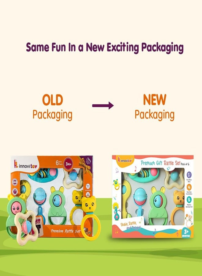 Innovitoy 6 Pcs Premium Baby Rattle Gift Set & Teether Set | Safe, Non-Toxic Toys for Newborns 3+Months | Colorful Soft Sound Rattles | Ideal for Baby Gift - Image 2