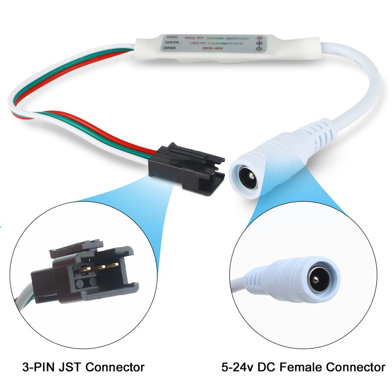 RGBZONE RF 3-PIN LED Controller, RF Wireless Remote Control, DC 5V/12V/24V Mini LED Controller for WS2812 WS2811LED Strip Light (14 Key) - Image 4