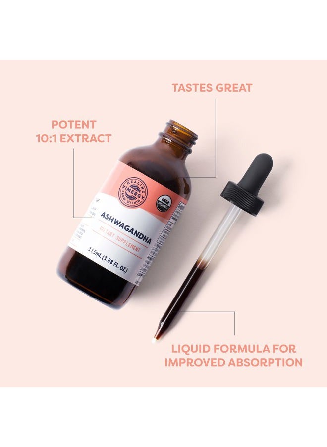 Vimergy مستخلص أشواغاندا السائل العضوي من وزارة الزراعة الأمريكية، 57 حصة – قطرات مكملات التوتر – أدا بتوجين - يدعم الوظيفة الإدراكية – دعم النوم – خالي من الكحول، غير معدّل وراثيًا، نباتي وصديق للباليو (115 مل) - Image 3