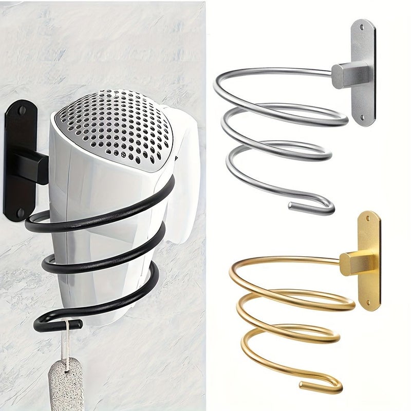 Silvery Wall Mounted Aluminum Hair Dryer Holder Bathroom Hair Care Tool - Image 1