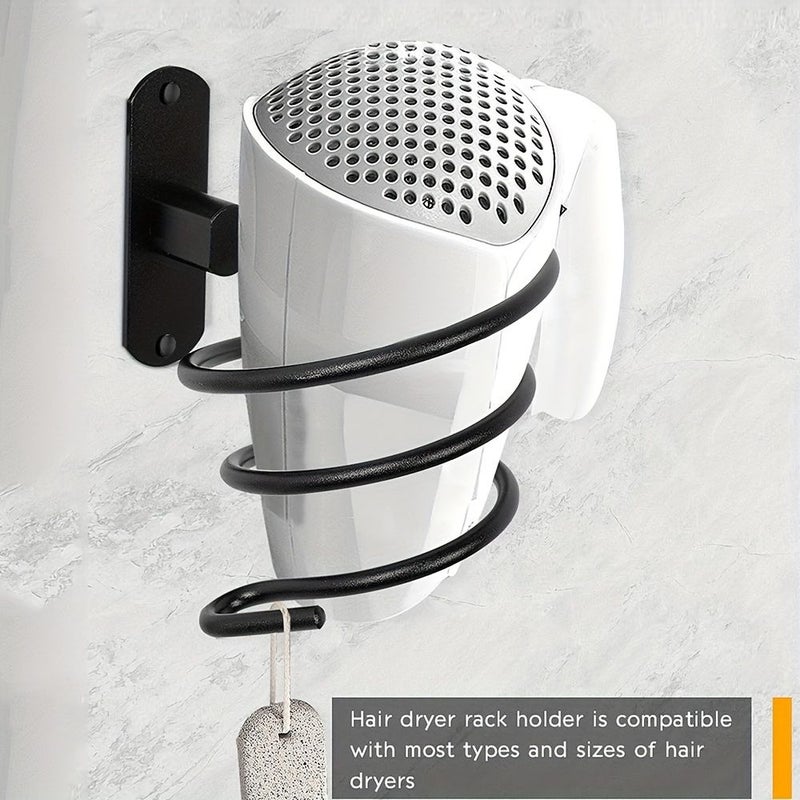 Silvery Wall Mounted Aluminum Hair Dryer Holder Bathroom Hair Care Tool - Image 5