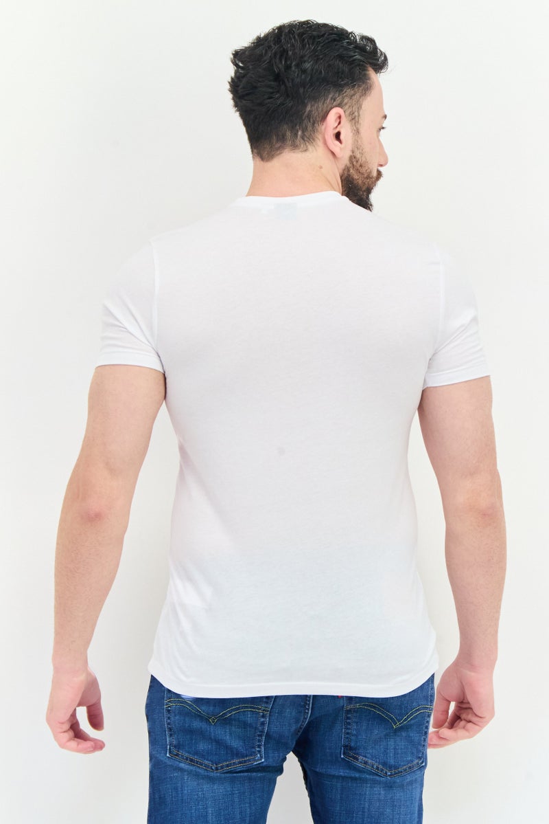 833 POLICE Men Crew Neck Short Sleeve Brand Logo T-Shirts, White - Image 3