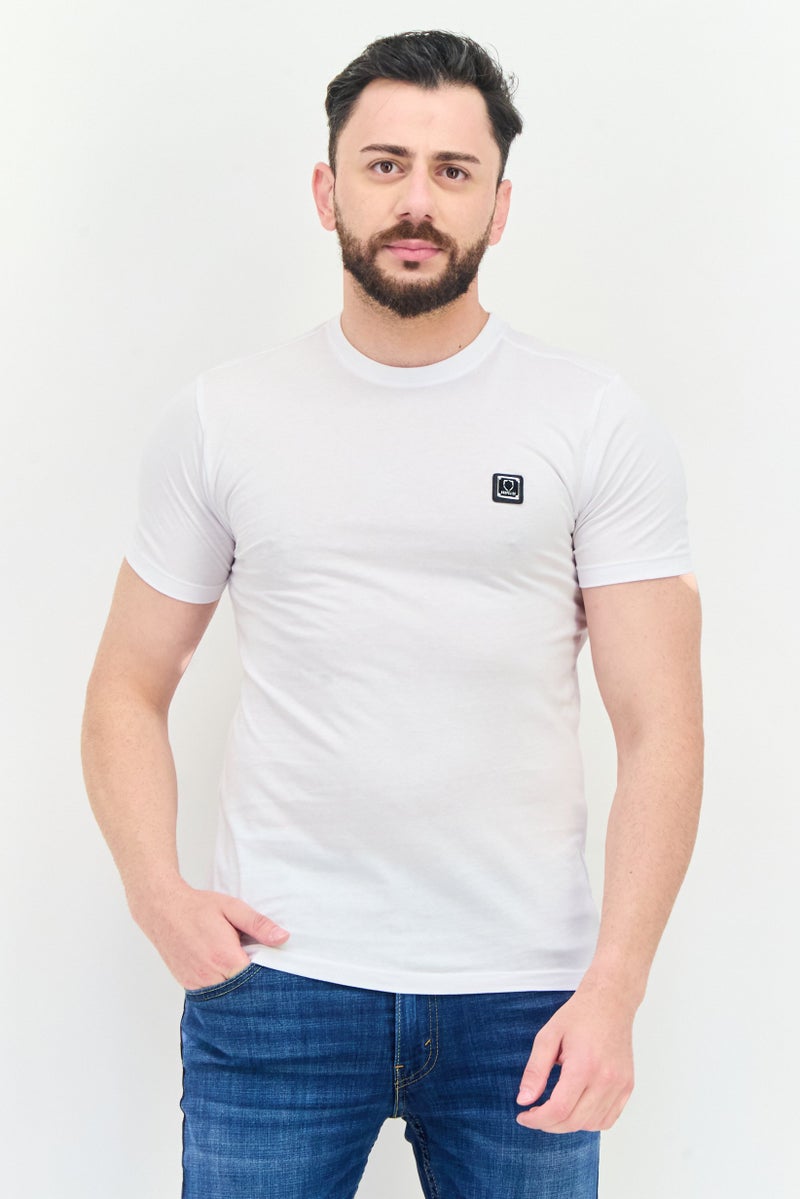 833 POLICE Men Crew Neck Short Sleeve Brand Logo T-Shirts, White - Image 1