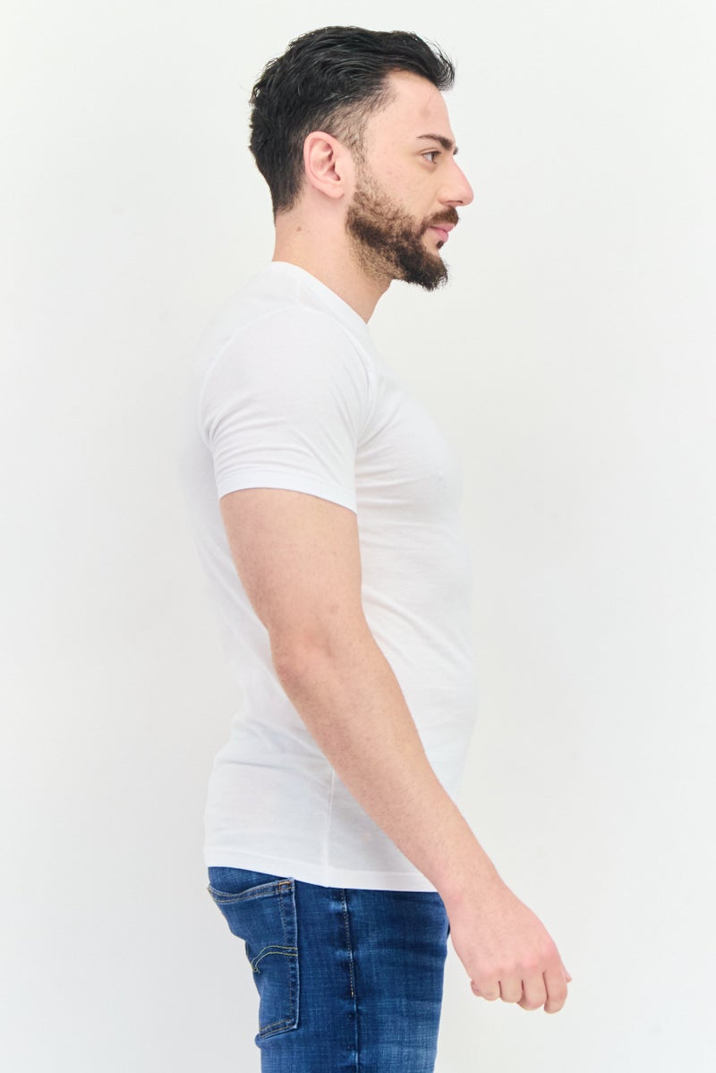 833 POLICE Men Crew Neck Short Sleeve Brand Logo T-Shirts, White - Image 4