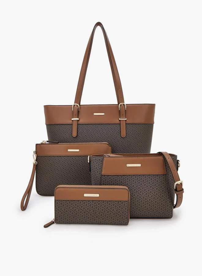 Celeste 4-Piece Monogram Print School Tote Bag Set With Zip Closure - 33x13.5x32 CM
