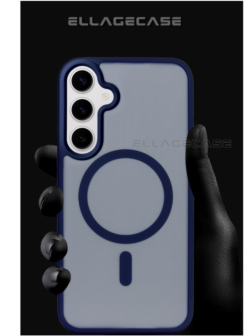 ELLAGECASE - Blue Stylish Case for Samsung Galaxy S25 Plus, Solid Camera Protection, Shockproof, Enhanced Protection, Compatible with MagSafe and Wireless Charging - Image 1