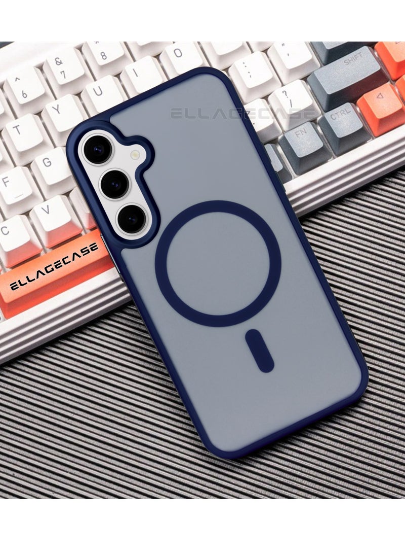 ELLAGECASE - Blue Stylish Case for Samsung Galaxy S25 Plus, Solid Camera Protection, Shockproof, Enhanced Protection, Compatible with MagSafe and Wireless Charging - Image 1