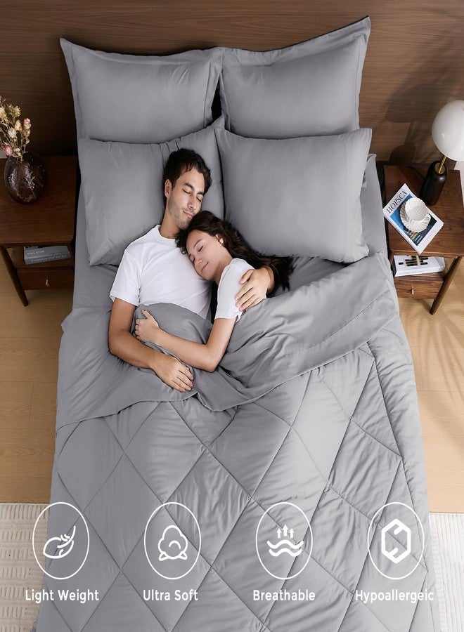 HEVUMYI Light Grey Queen Comforter Set - 7-Piece All Season Bed in a Bag Queen, Ultra Soft Bedding Set with Comforter, Flat Sheet, Fitted Sheet, Pillowcases, Pillow Shams, Light Gray - Image 2