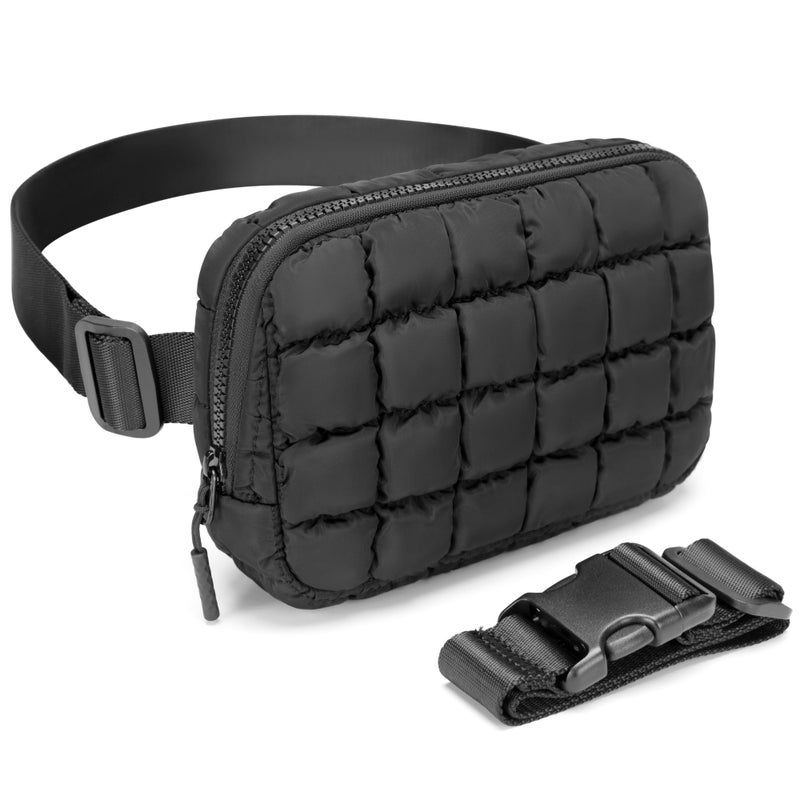 FORZAROCKET Puffer Crossbody Bag for Women â€“ Plus Size Friendly â€“ Quilted Fanny Pack w/Extender â€“ Extra Long Strap 75" Fits XS-12X â€“ Mini Puffer Bag for Travel Gym Trending Gift for Women (Black) - Image 1