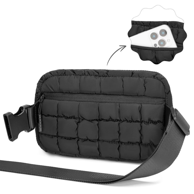 FORZAROCKET Puffer Crossbody Bag for Women â€“ Plus Size Friendly â€“ Quilted Fanny Pack w/Extender â€“ Extra Long Strap 75" Fits XS-12X â€“ Mini Puffer Bag for Travel Gym Trending Gift for Women (Black) - Image 3