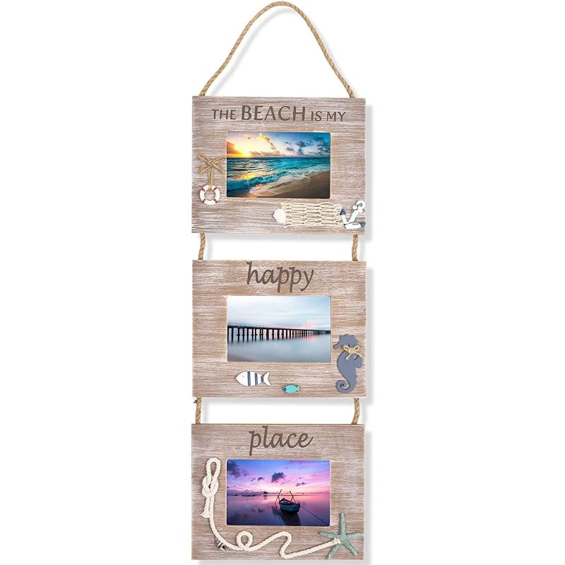 Juvale Hanging Beach Picture Frames for 4x6 Photos Rustic Nautical Home Decor 9 x 30 x 025 In