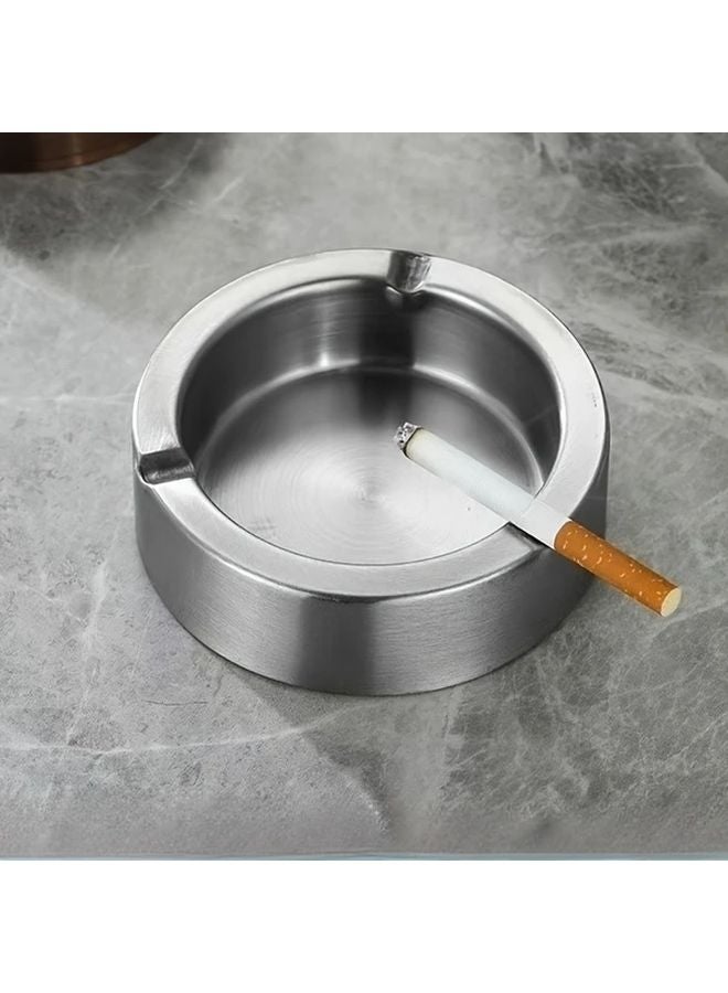 Silvery Stainless Steel Ashtray Round Luxury Thickened Design for Home Office Restaurant - Image 4