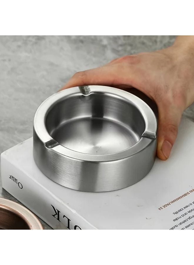 Silvery Stainless Steel Ashtray Round Luxury Thickened Design for Home Office Restaurant - Image 2