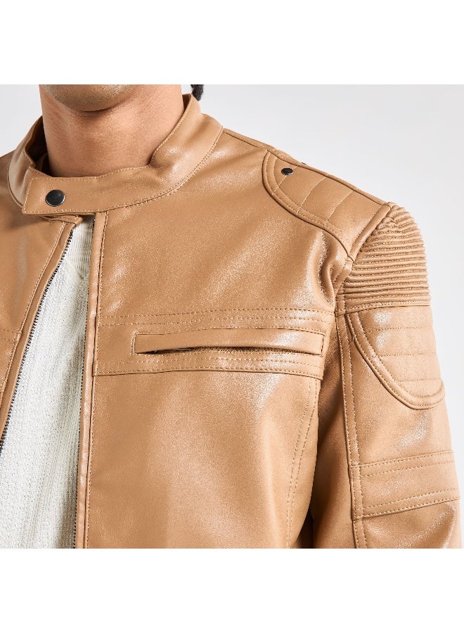 Splash FAV Solid Biker Jacket with Long Sleeves and Pockets  - Image 1