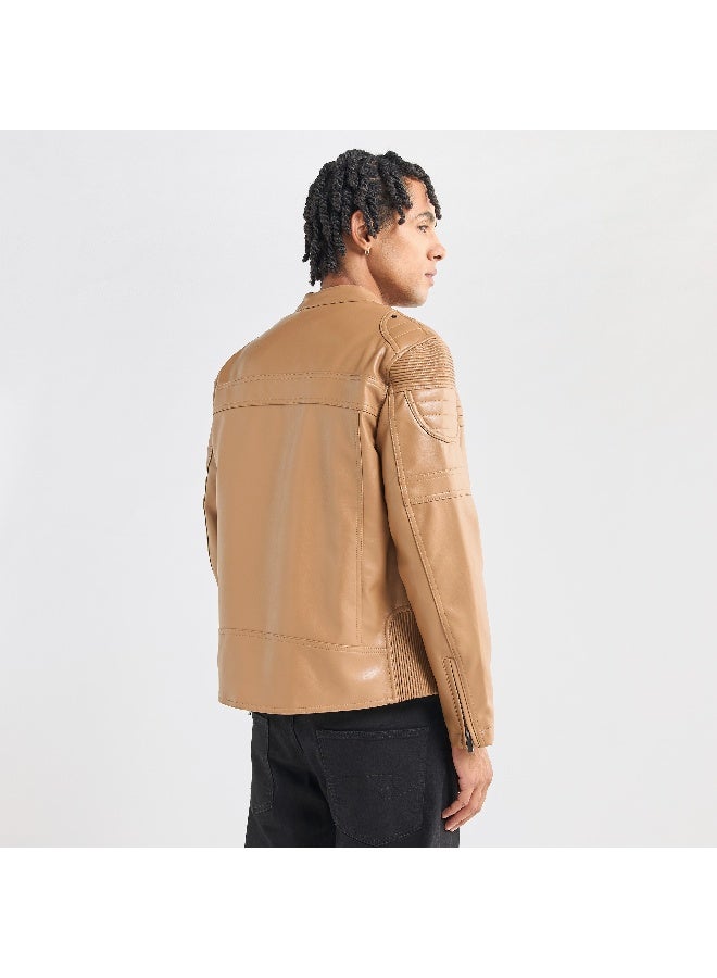 Splash FAV Solid Biker Jacket with Long Sleeves and Pockets  - Image 4