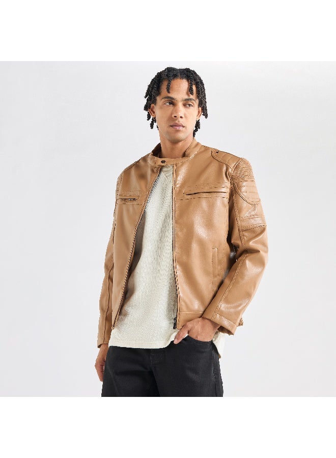 Splash FAV Solid Biker Jacket with Long Sleeves and Pockets  - Image 2