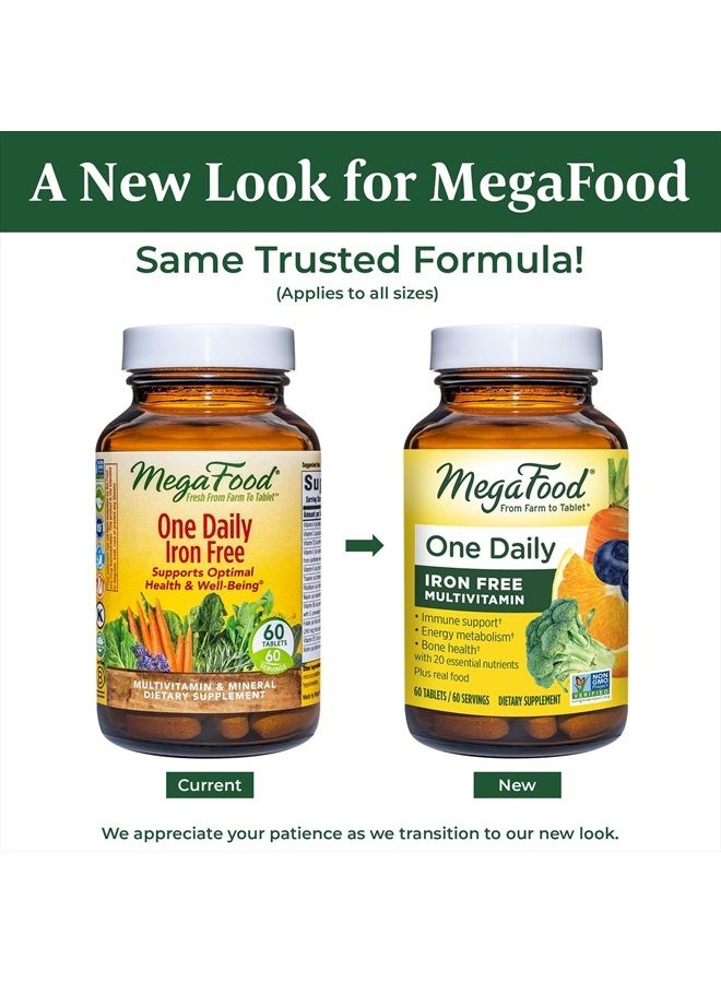 MegaFood One Daily Iron Free Multivitamin - Adult Multivitamin for Men & Women - with Real Food - Immune Support - Bone Health - Energy Metabolism - Vegetarian; Non-GMO; No Iron - 60 Tablets - Image 2