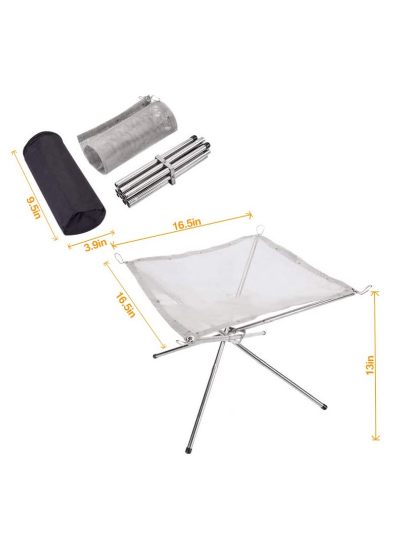 Generic - Portable Foldable Outdoor Camping Fire Pit, 304 Stainless Steel Mesh Fireplace Picnic Campfire Fire Pit Wood Burning with Carry Bag for Patio, Camping Backyard (M(16.5 x 16.5 x 13.4″)) - Image 1