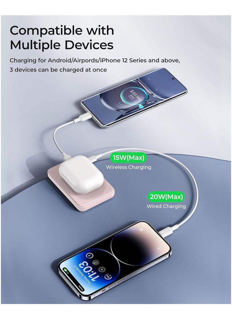 Benks BENKS Magnetic Power Bank 10,000mAh Foldable Kickstand Wireless Portable Charger, for MagSafe Battery Pack with Two-Way 20W USB-C Port for iPhone 15/14/13/12 Series, Pink  - Image 5