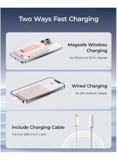 Benks BENKS Magnetic Power Bank 10,000mAh Foldable Kickstand Wireless Portable Charger, for MagSafe Battery Pack with Two-Way 20W USB-C Port for iPhone 15/14/13/12 Series, Pink  - Image 4
