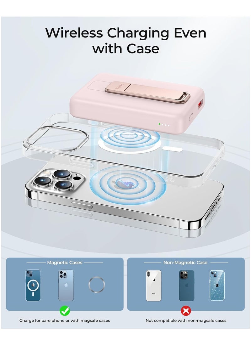 Benks BENKS Magnetic Power Bank 10,000mAh Foldable Kickstand Wireless Portable Charger, for MagSafe Battery Pack with Two-Way 20W USB-C Port for iPhone 15/14/13/12 Series, Pink  - Image 3