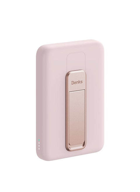 BENKS Magnetic Power Bank 10,000mAh Foldable Kickstand Wireless Portable Charger, for MagSafe Battery Pack with Two-Way 20W USB-C Port for iPhone 15/14/13/12 Series, Pink