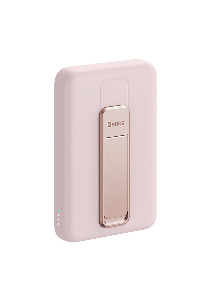 Benks BENKS Magnetic Power Bank 10,000mAh Foldable Kickstand Wireless Portable Charger, for MagSafe Battery Pack with Two-Way 20W USB-C Port for iPhone 15/14/13/12 Series, Pink  - Image 1