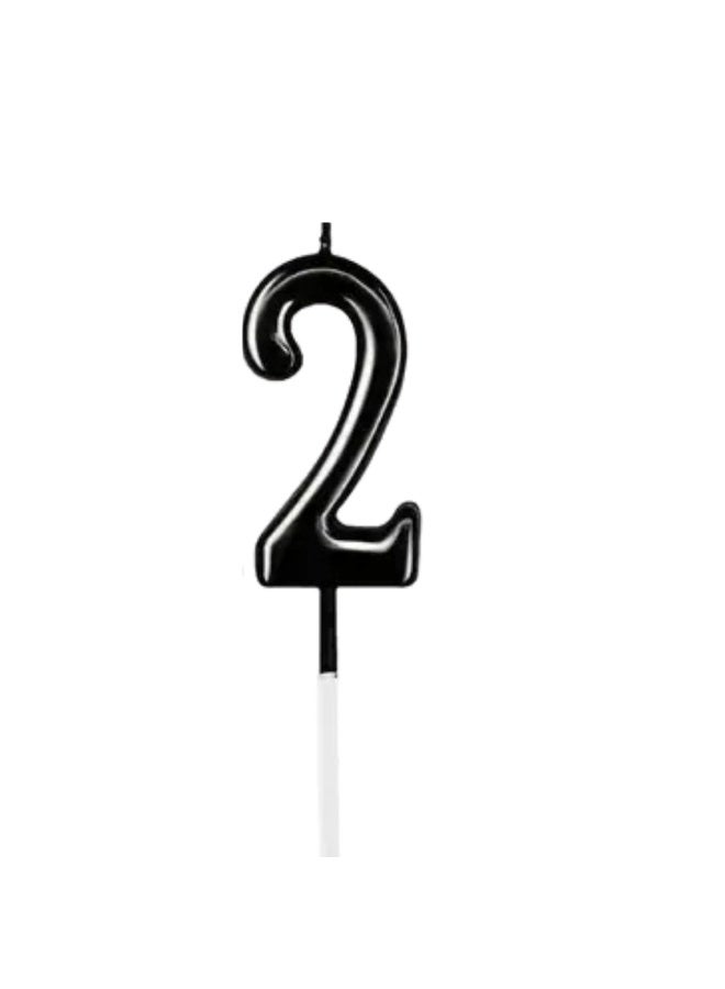 Party Time Candles Black Number Two (2) Shaped Candle 4X7.5cm For Birthday Cake