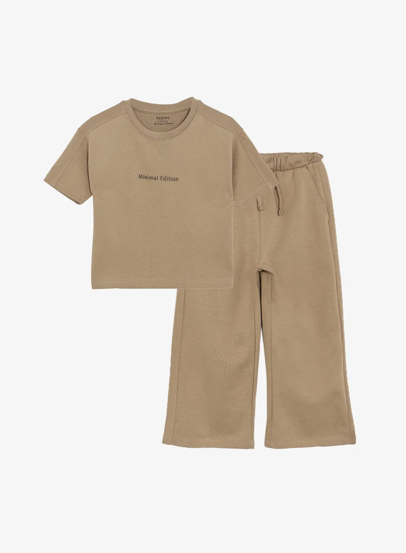 Ripples Girls Round Neck Tee & Wide-Leg pant Set